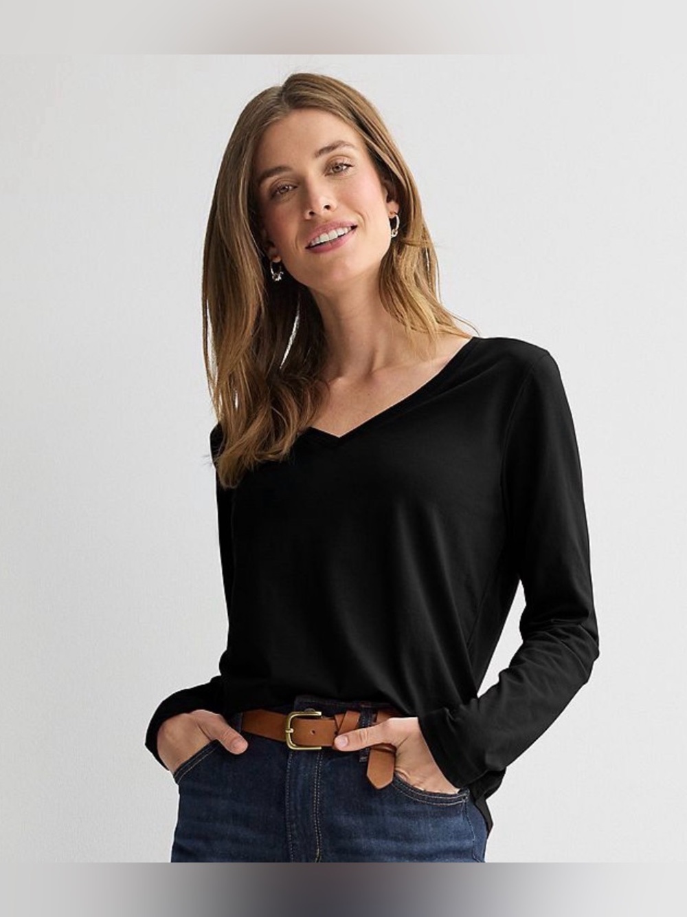 Sonoma Women's Everyday Long Sleeve V-Neck Tee Black NWT size 1X